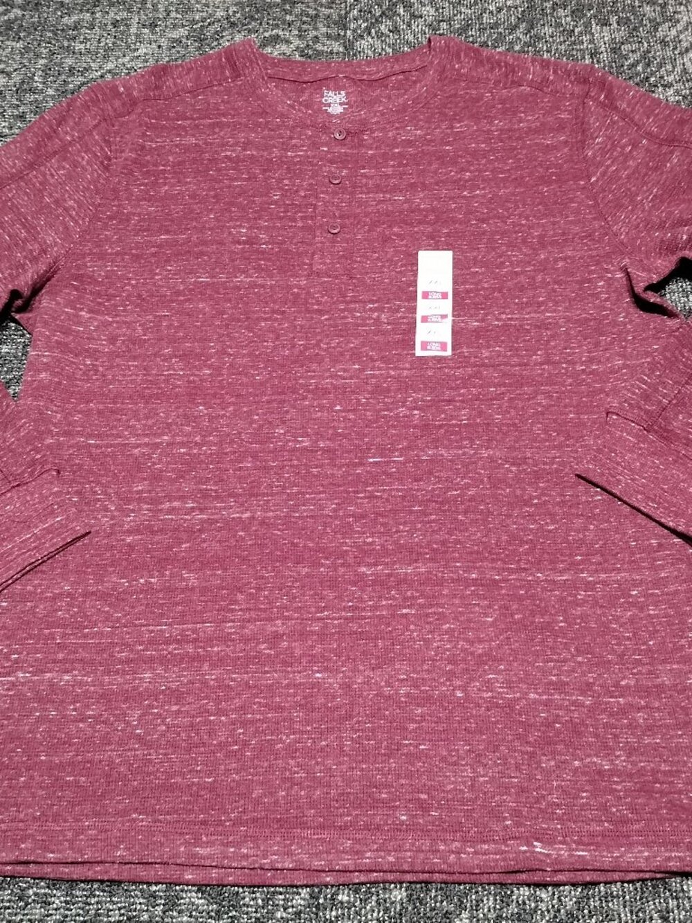 Falls Creek Men's Size XXL Burgundy Heather Long Sleeve Waffle Henley Shirt NEW